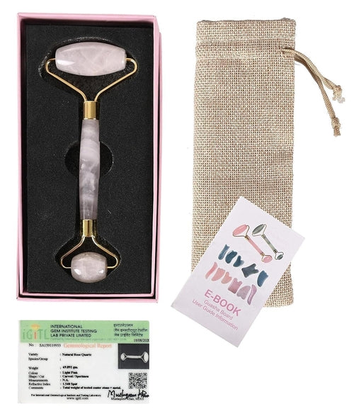 Kit Gua Sha & Rullo in Quarzo Rosa – Massaggio Viso Effetto Lifting