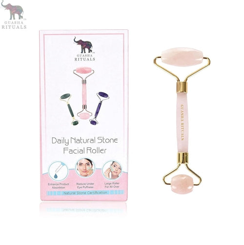 Kit Gua Sha & Rullo in Quarzo Rosa – Massaggio Viso Effetto Lifting